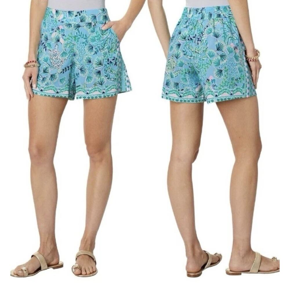 Lilly Pulitzer 5" Neilah Shorts Frenchie Blue Mosaic Shells Sz XS Preppy Resort